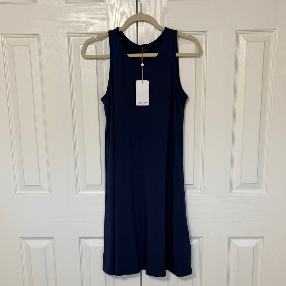 Quince Navy Blue Sleeveless Midi Dress